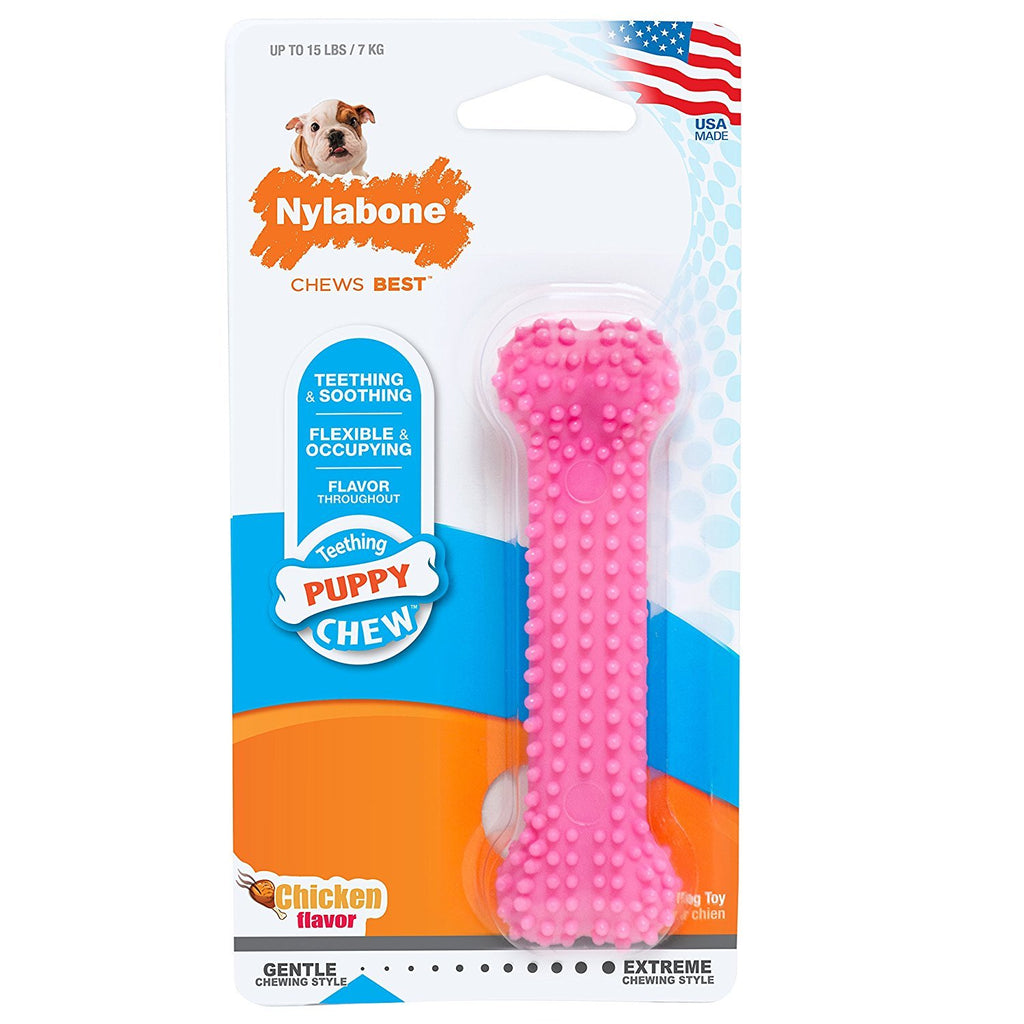 NYLABONE PUPPY CHEW PINK DENTAL  BONE, CHICKEN