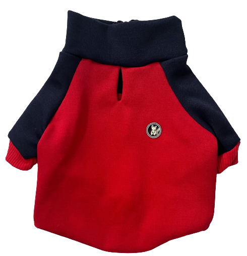 SACO ROJO MANGAS AZULES